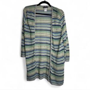 212 New York Crochet Knit Cardigan XL Blue Green Lightweight Boho